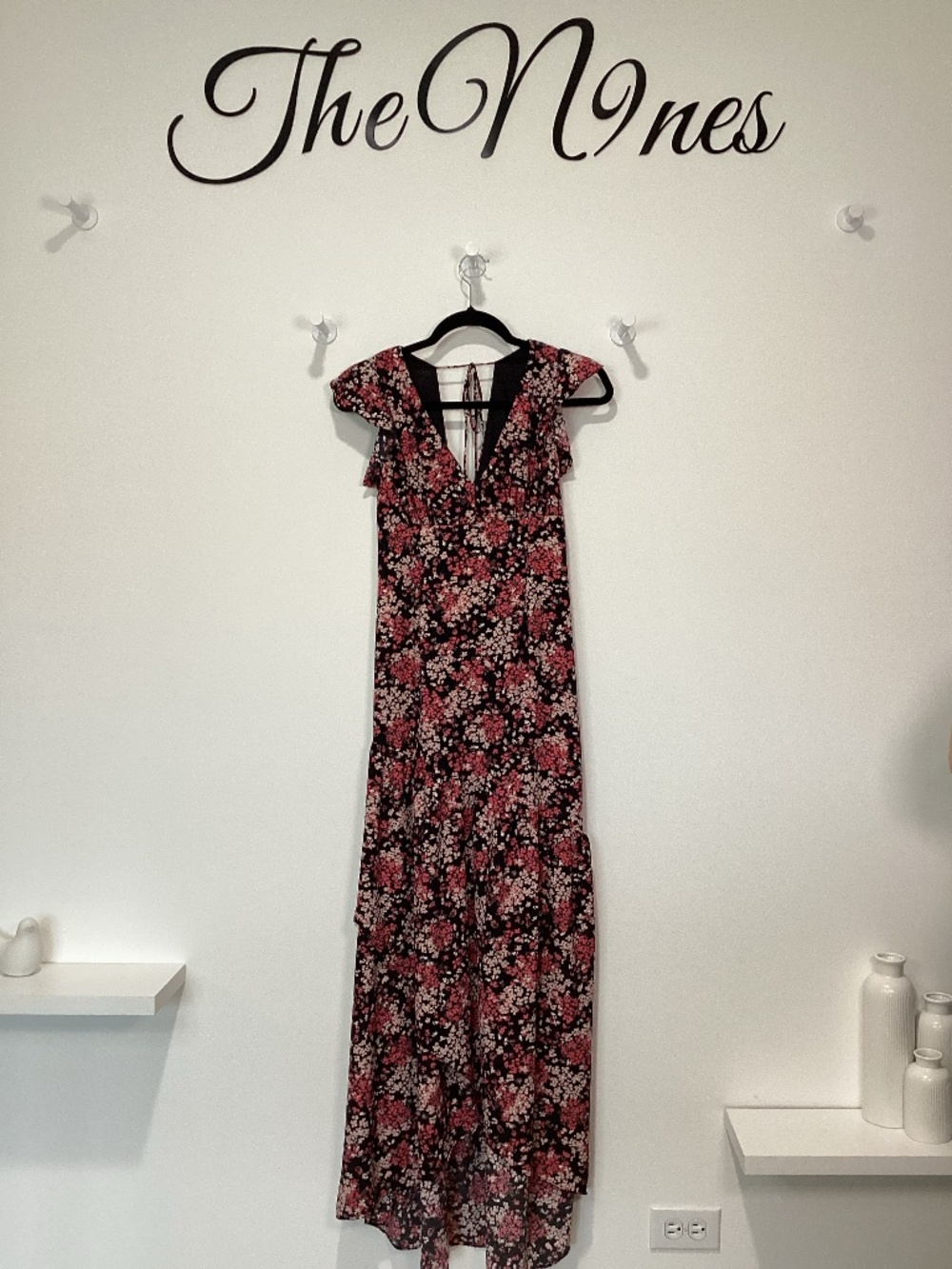 Altar'd State Floral Black & Pink Maxi w/ Flutter Sleeves & Ruffle Small NWT